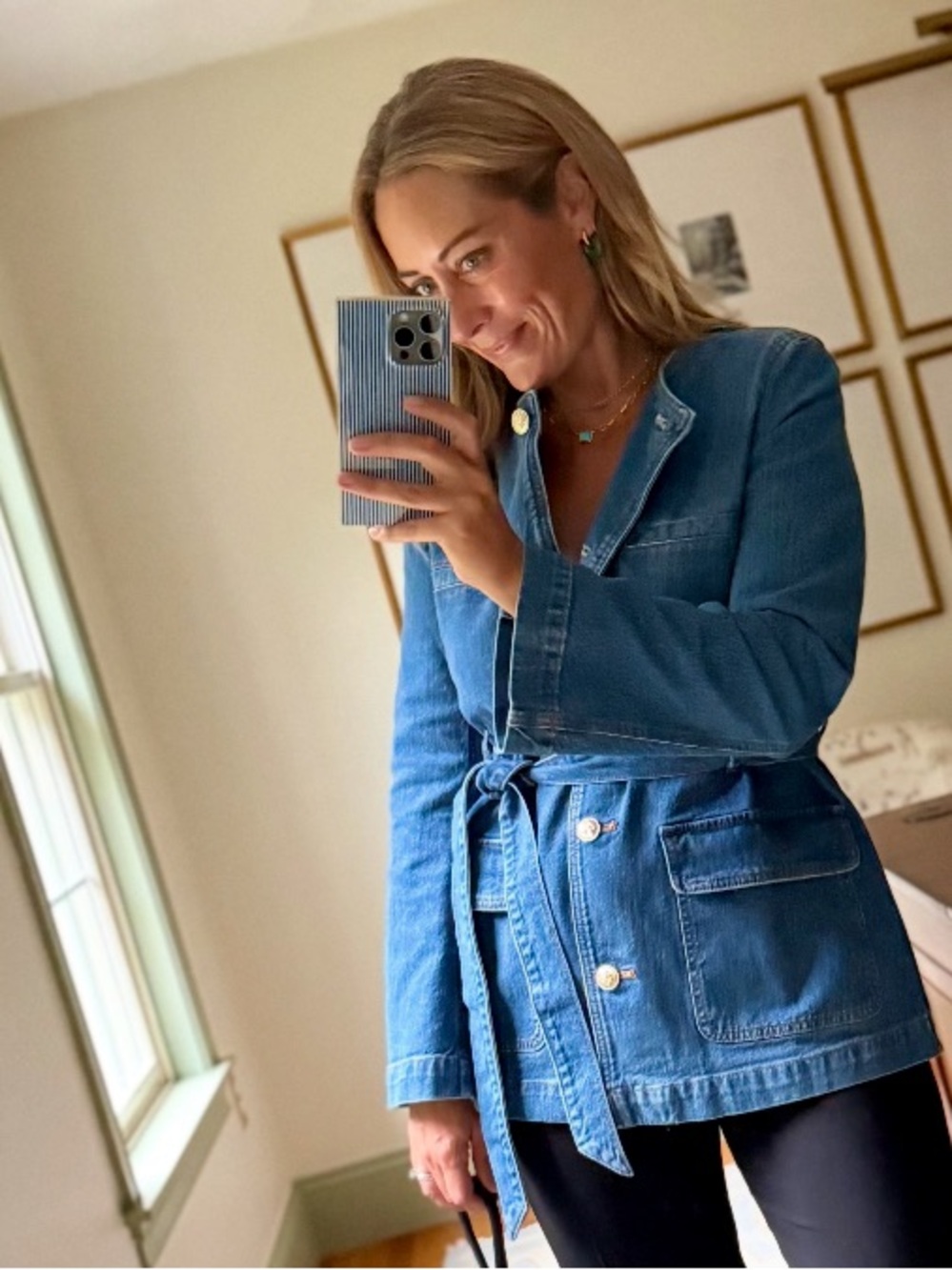Ann Taylor Blue Belted Denim Jacket
